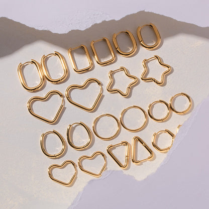 18K Gold Minimalist Geometric Heart Huggie Earrings