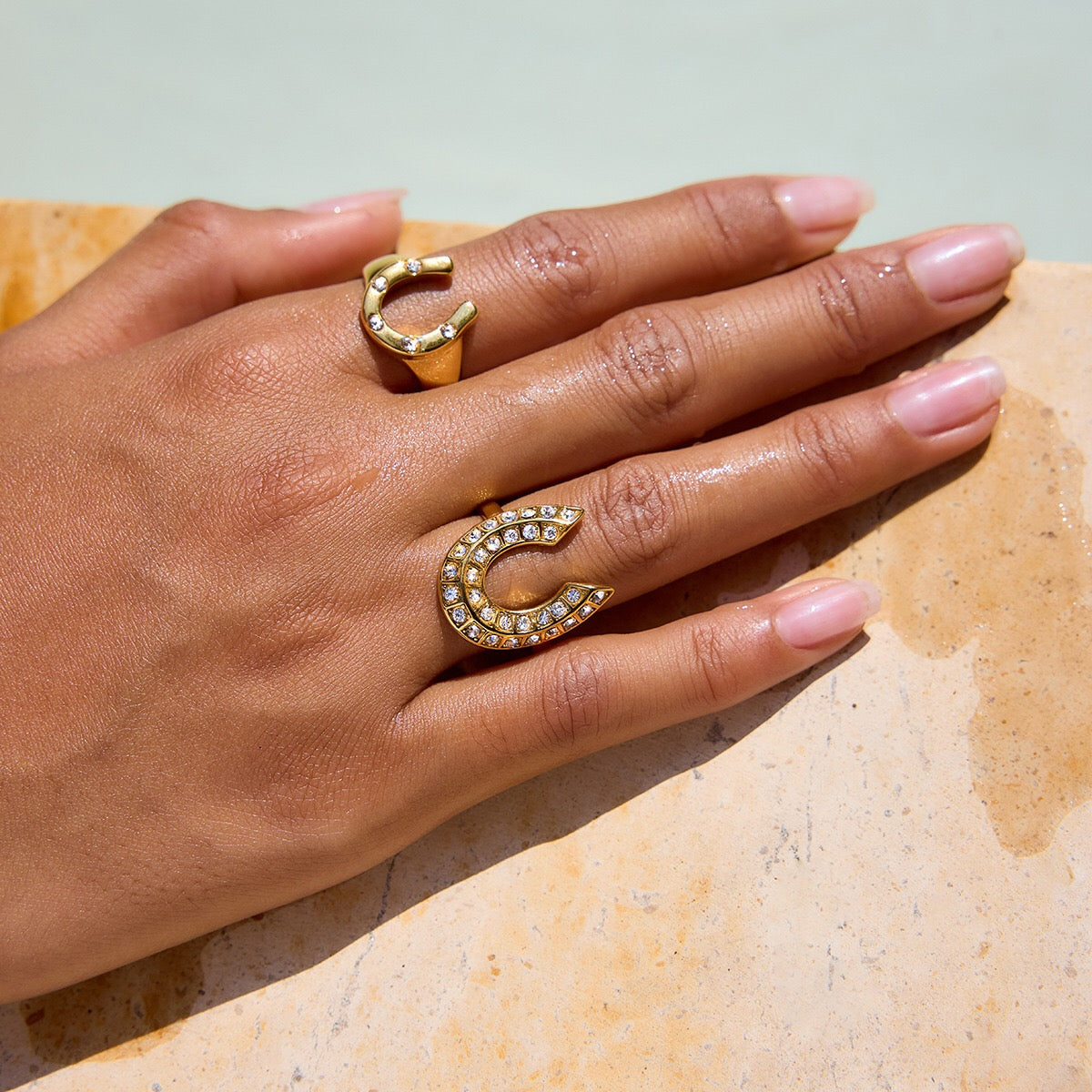 18K Gold Bling Horseshoe Statement Ring