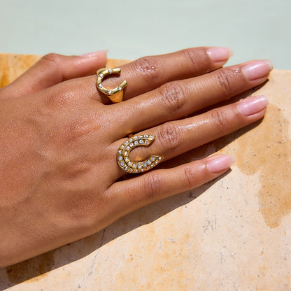 18K Gold Bling Horseshoe Statement Ring