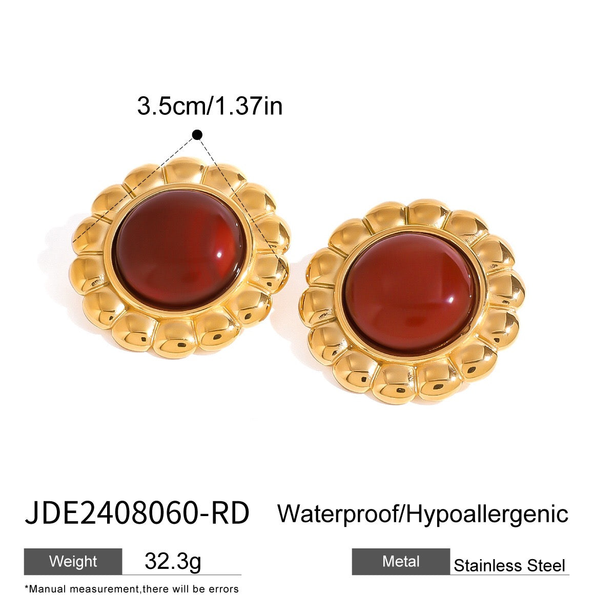 18K Gold Retro Color Statement Stud Earrings