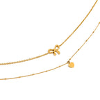 18K Gold Dainty Heart Bow Pendant Double Chain Layered Necklace Set