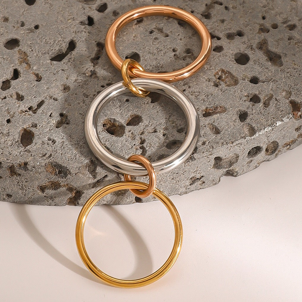 18K Gold and Silver Mixed Metal Multi Layers Spinelli Trinity Stacking Rings