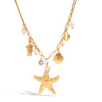 18K Gold Starfish Beach Pearl Beads Charm Necklace