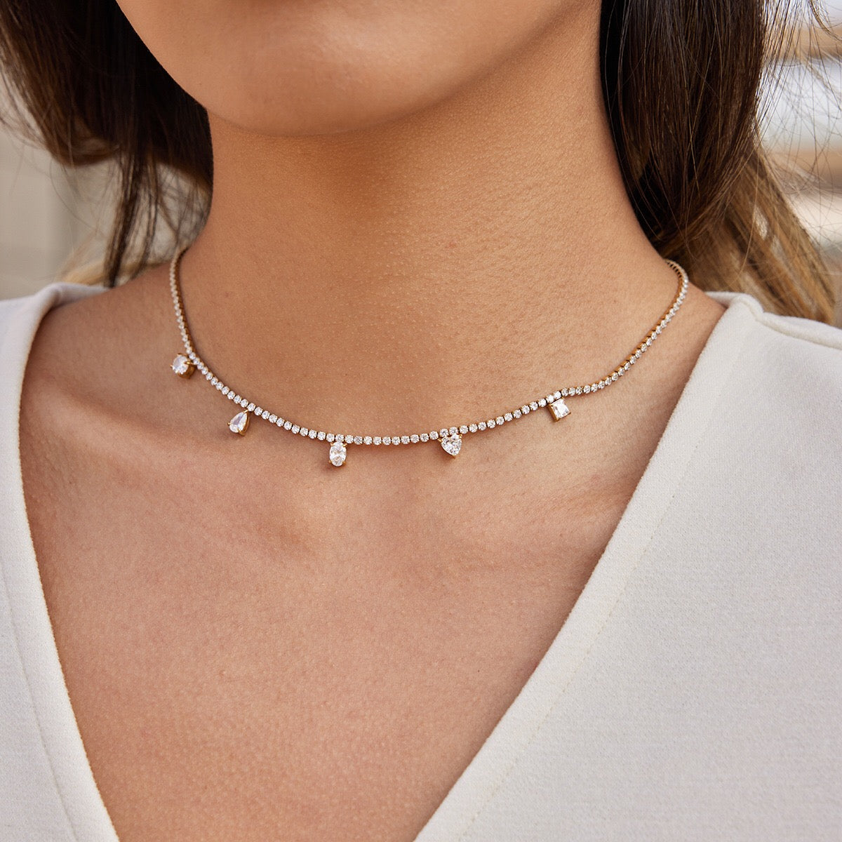 18K Gold Eternal Brilliance Tennis Dainty Choker Necklace
