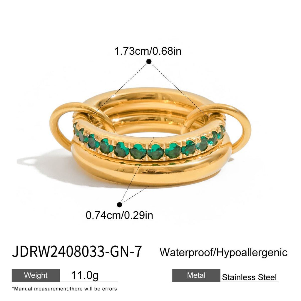 18K Gold Double Link Spinelli Connected Stacking Pave Eternity Ring