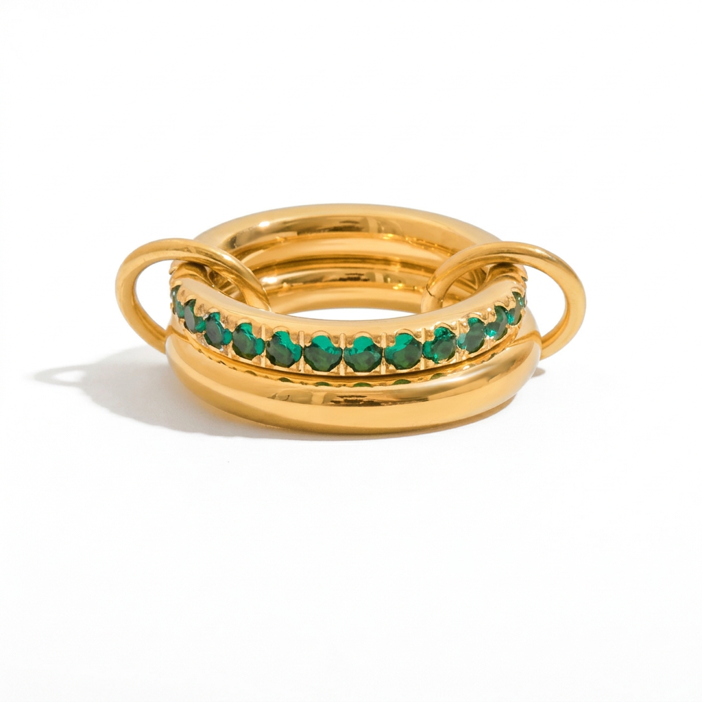 18K Gold Double Link Spinelli Connected Stacking Pave Eternity Ring