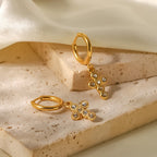 18K Gold Cross Small Hoop Huggie Earrings