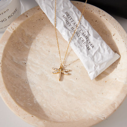 18K Gold Enchanted Garden Pave Dragonfly Ladybug Flower Dainty Pendant Necklace