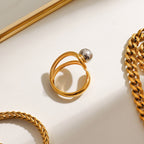 18K Gold and Silver Two Tone Single Point Statement Cuff Ring