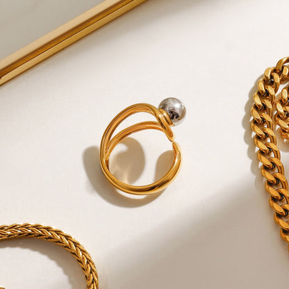 18K Gold and Silver Two Tone Single Point Statement Cuff Ring