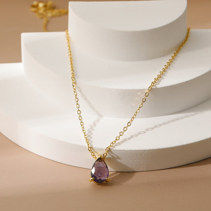 18K Gold Teardrop Birthstone Pendant Necklace