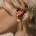 18K Gold Dangle Pearl Huggie Earrings