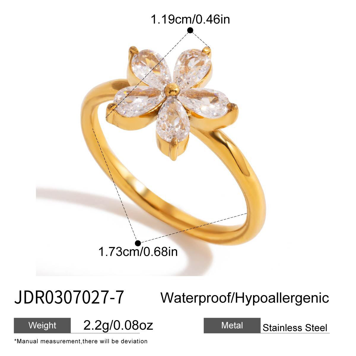 18K Gold Flirt Alert Flower Heart Statement CZ Stacking Ring