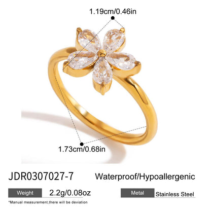 18K Gold Flirt Alert Flower Heart Statement CZ Stacking Ring