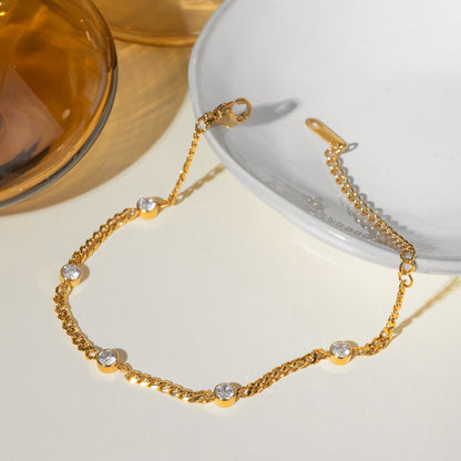 18K Gold Self Made Bezel Cuban Link Dainty Chain Bracelet