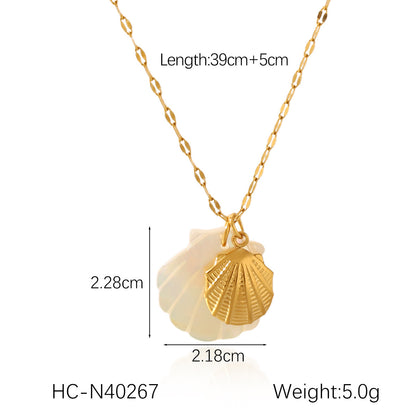 18K Gold Mother of Pearl Seashell Ocean Charm Pendant Necklace