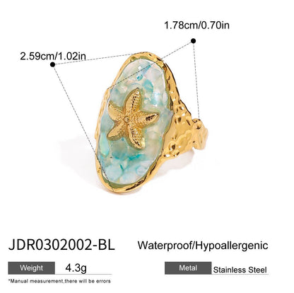 18K Gold Aqua Obsession Blue Starfish Statement Ring