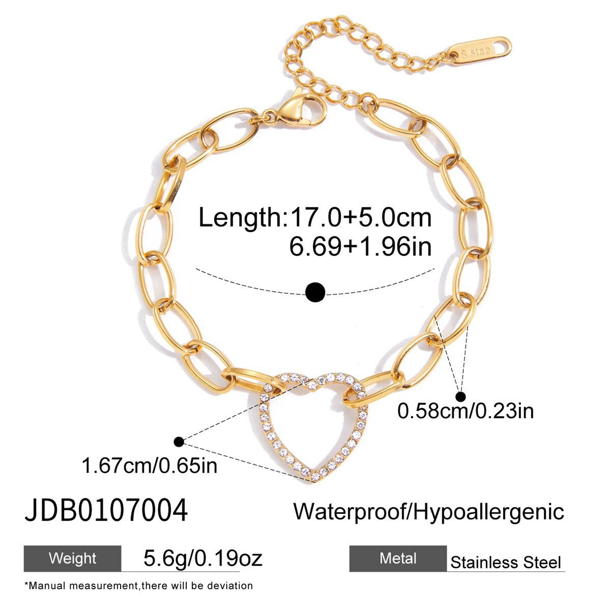 18K Gold Bling Heart Circle Chain Bracelet