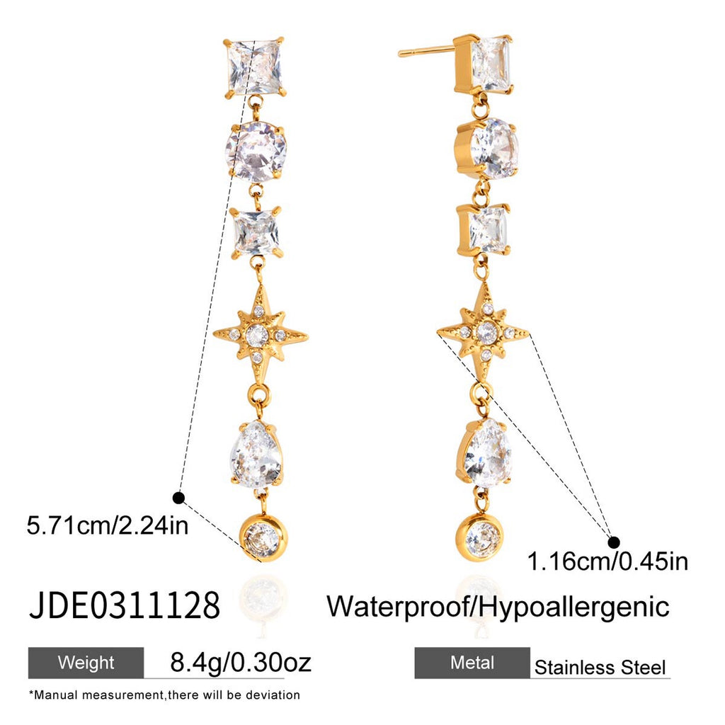 18K Gold Cosmic Cascade Star Statement Drop Earrings