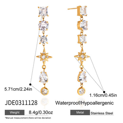 18K Gold Cosmic Cascade Star Statement Drop Earrings