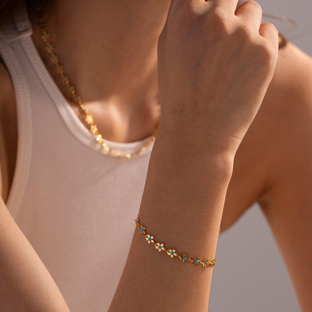 18K Gold Flower Blossom Chain Bracelet