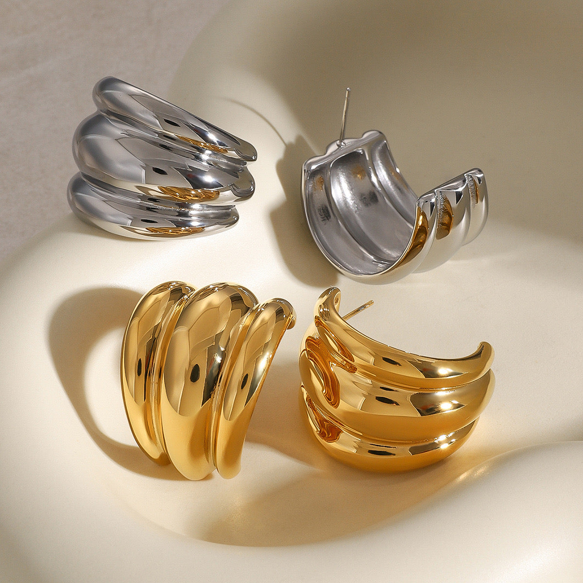 18K Gold Banana Statement Stud Earrings