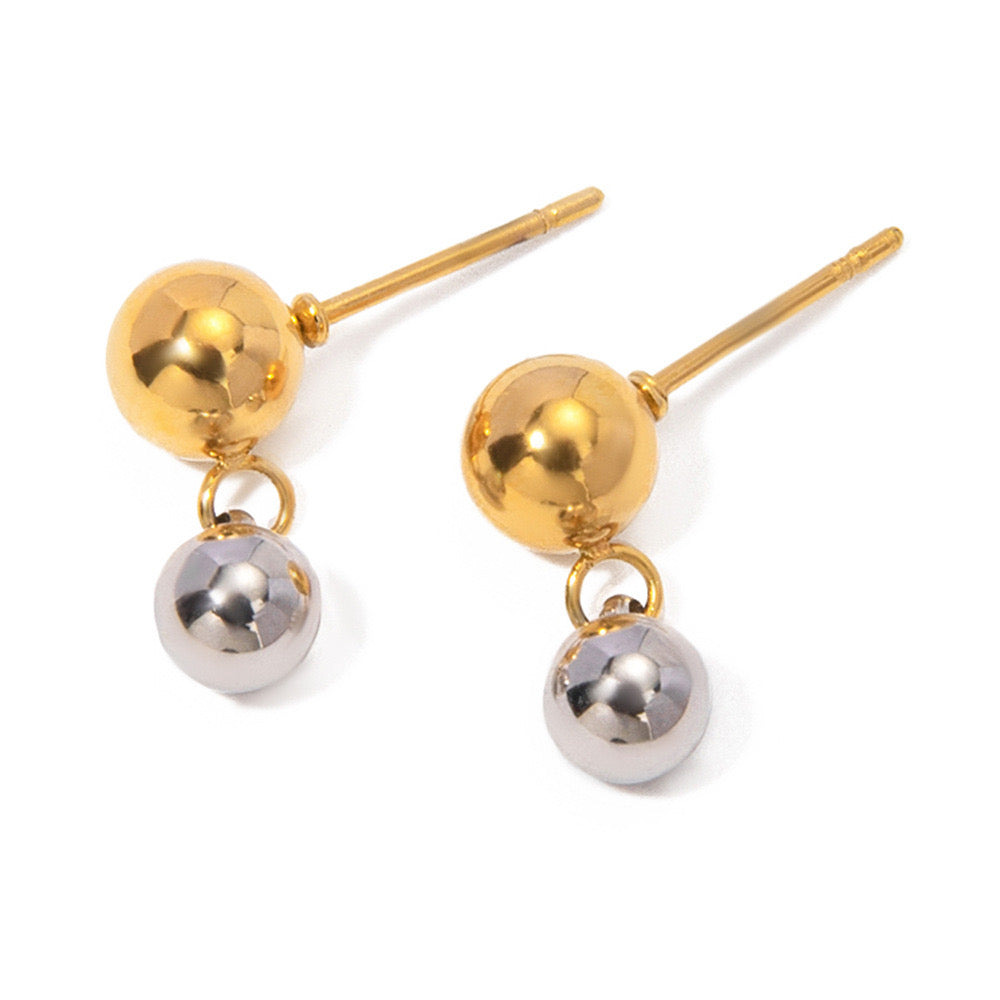 18K Gold Two Tone Mini Dangle Stud Earrings