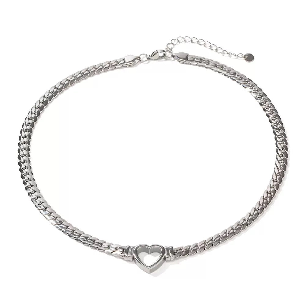14K Gold Cuban Link Heart Necklace