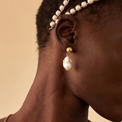 18K Gold Heiress Pearl Stud Dangle Earrings