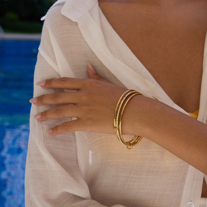 18K Gold and Silver Two Tone Spinelli Slim Bangle Bracelets Stack