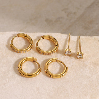 18K Gold Essential Small Hoop Huggie Earrings Set