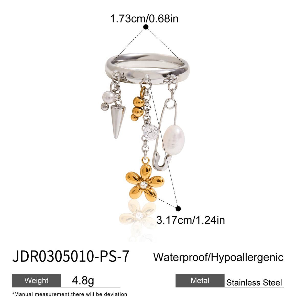 18K Gold Butterfly Safety Pin Tassle Charm Ring