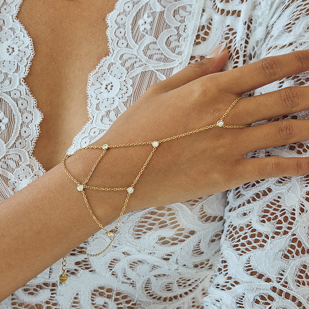 18K Gold Starry Dream Catcher Dainty Hand Chain Bracelet