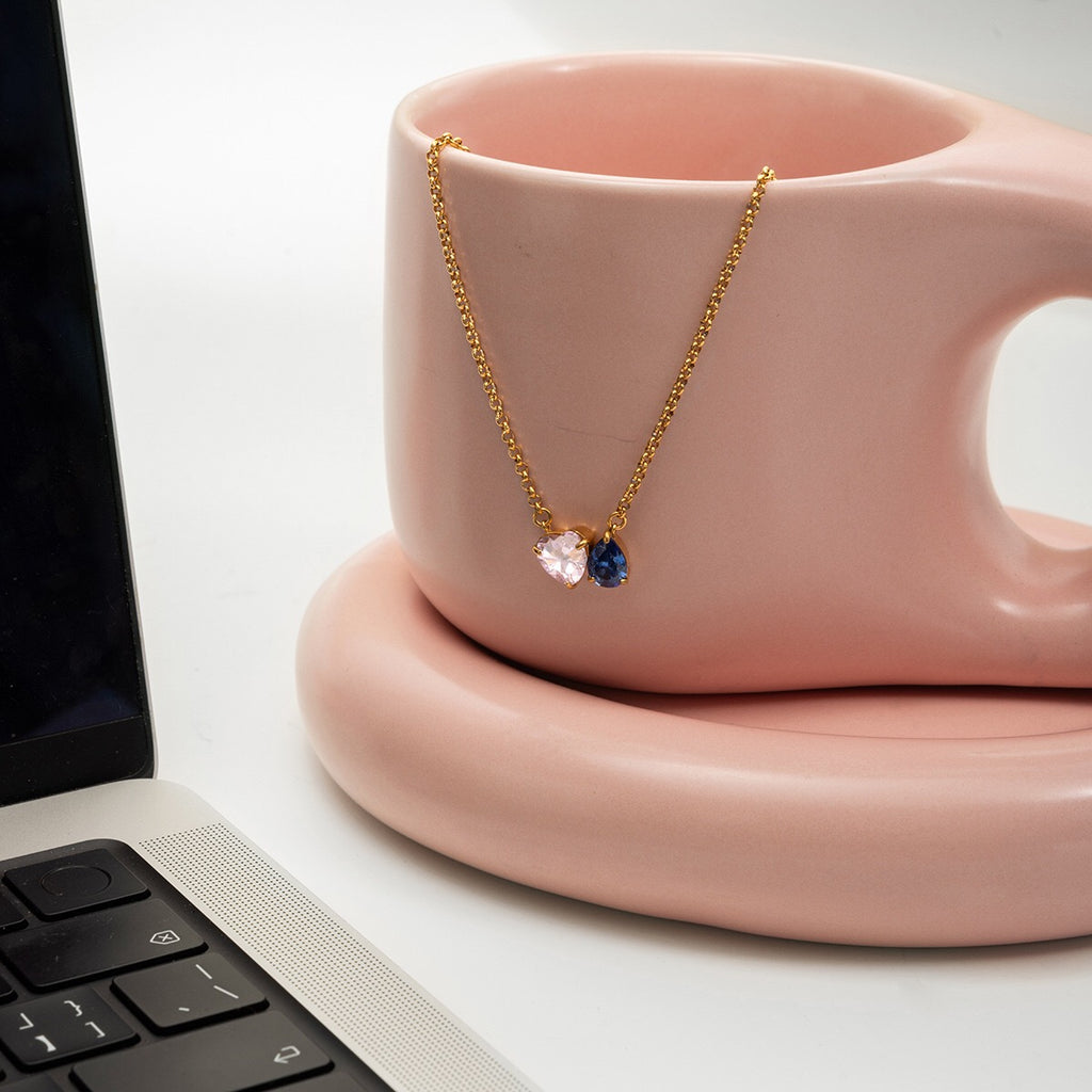 18K Gold Two Souls Dainty Heart Pendant Necklace