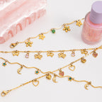 18K Gold Flirt Flower Bow Heart Charm Chain Bracelet Stack