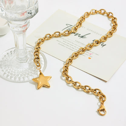 18K Gold Chunky Cable Chain Star Pendant Statement Necklace