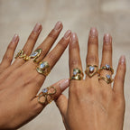 18K Gold Daily Glam Flower Heart CZ Statement Rings Set