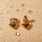 18K Gold Flirting Heart Drop Dangle CZ Earrings