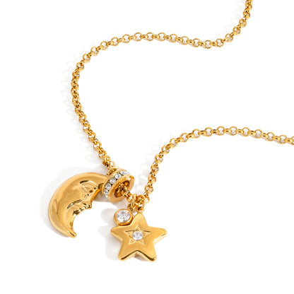 18K Gold Starlight Star and Moon Charm Necklace