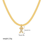 18K Gold Minimalist Glam Herringbone Chain Initial Dainty Necklace