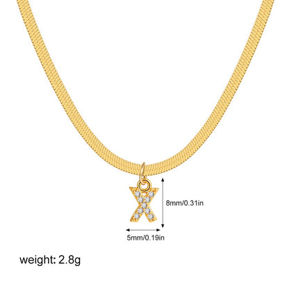 18K Gold Minimalist Glam Herringbone Chain Initial Dainty Necklace
