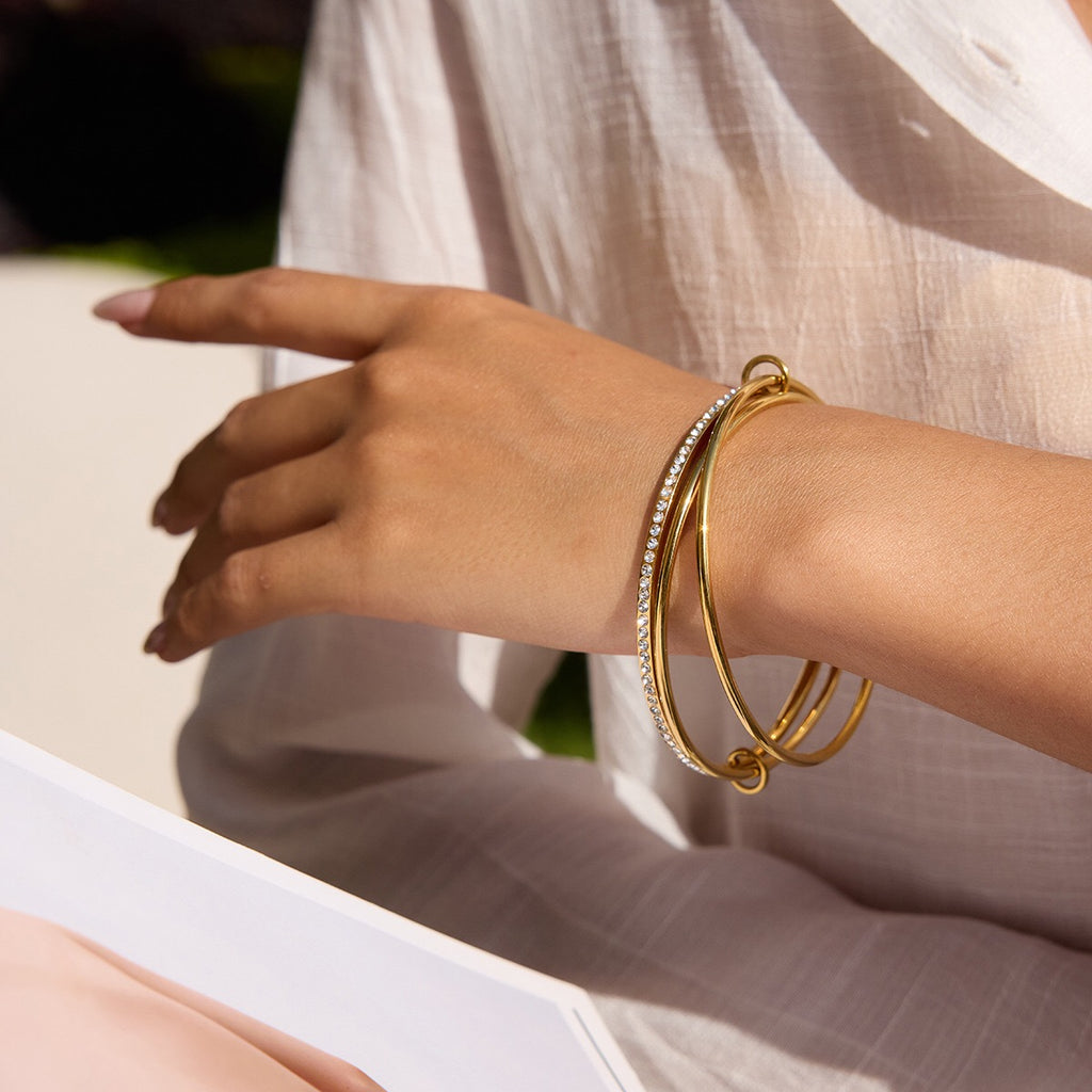 18K Gold and Silver Two Tone Spinelli Slim Bangle Bracelets Stack