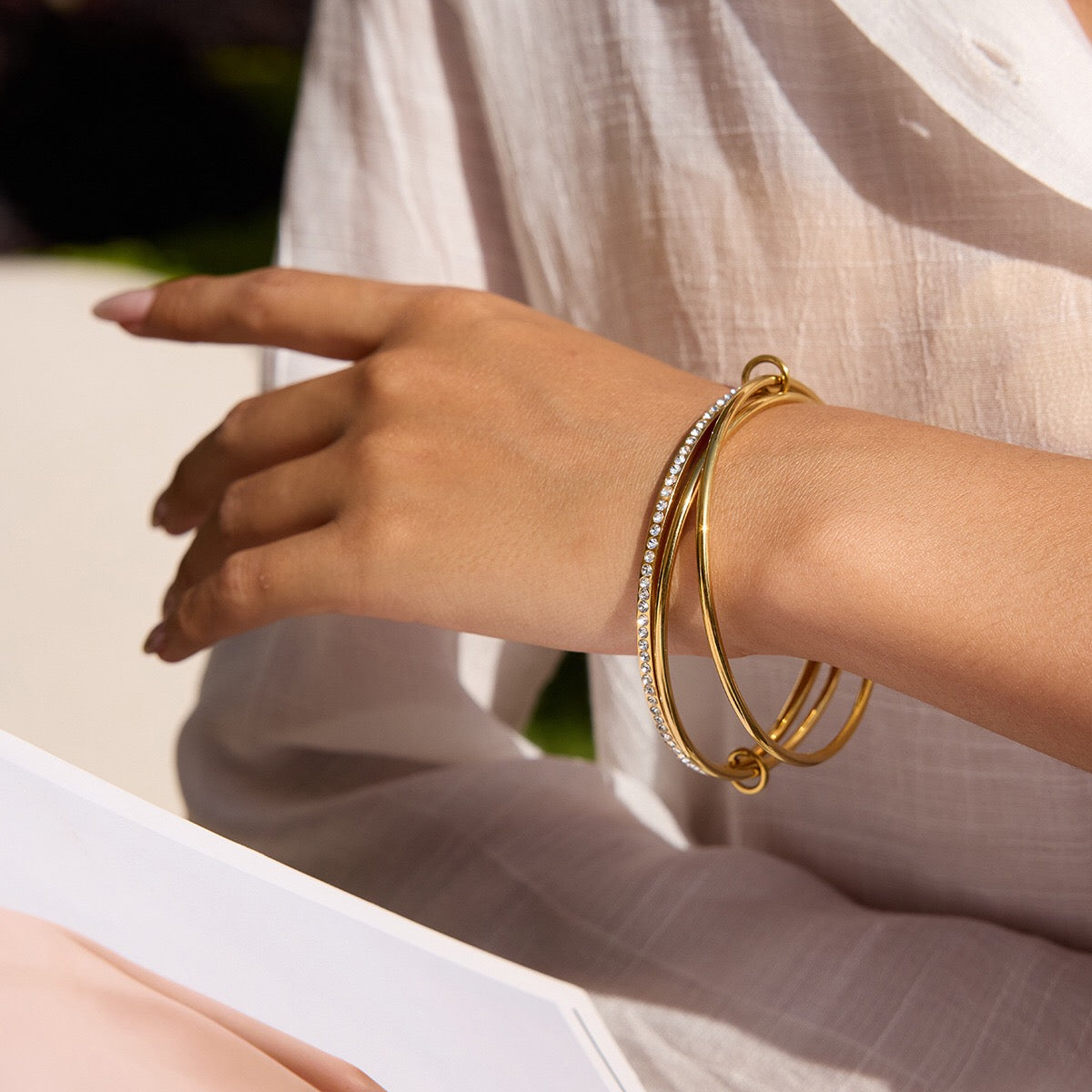 18K Gold and Silver Two Tone Spinelli Slim Bangle Bracelets Stack