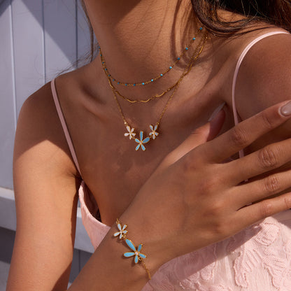 18K Gold Blue Flower Dainty Bracelet