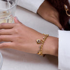 18K Gold Secret Lover Heart Lock and Key Charm Chunky Chain Bracelet