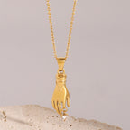 18K Gold Heart in Hand Pendant Necklace