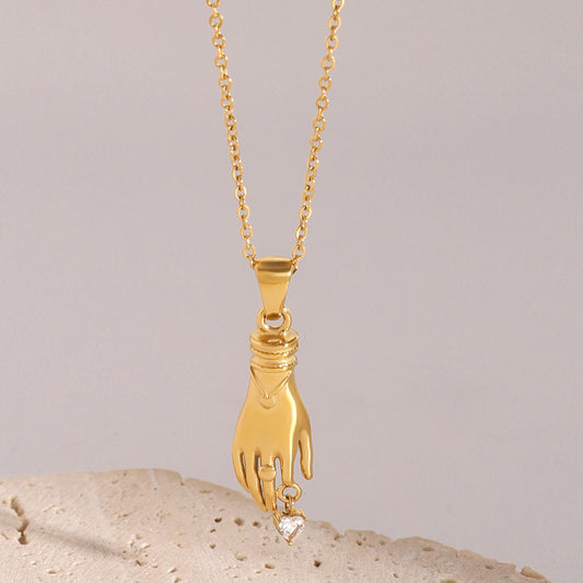 18K Gold Heart in Hand Pendant Necklace