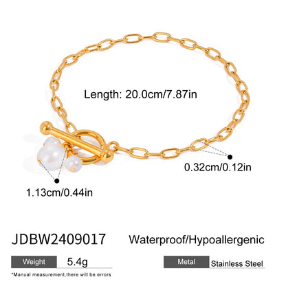 18K Gold Floating Pearls Chain Bracelet Stack