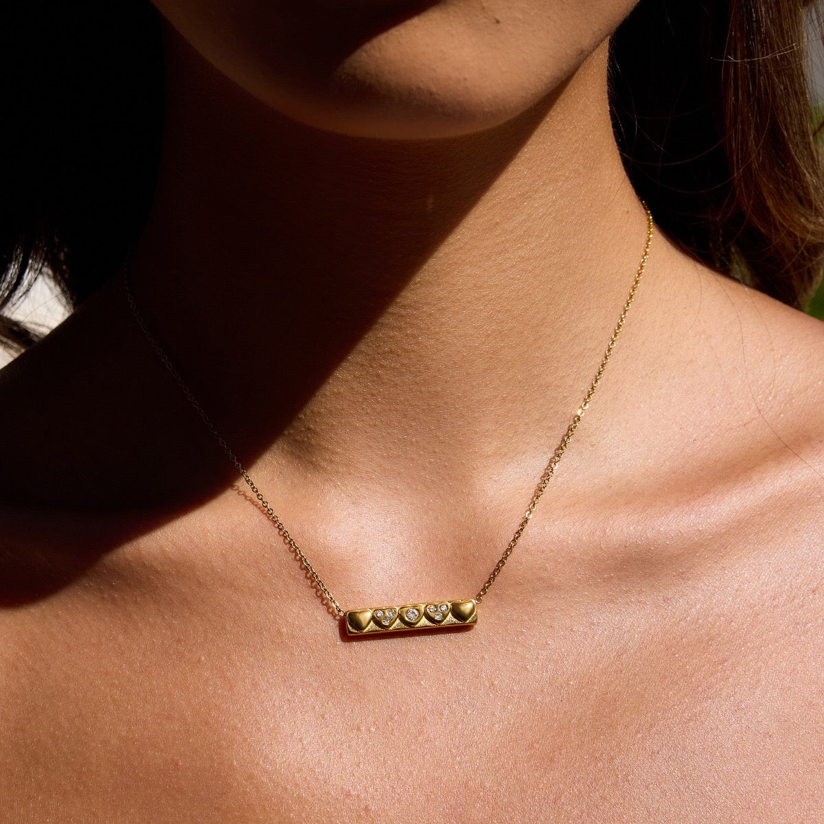 18K Gold Heart Signal Pendant Layered Necklace Set