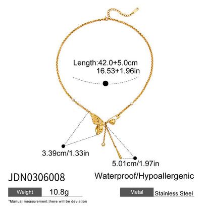 18K Gold Angelic Butterfly Wing Bling Bow Pendant Necklace
